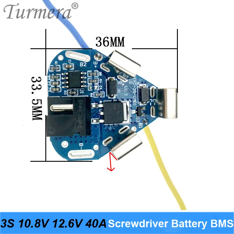 스크루드라이버용 리튬 배터리 보드 BMS, 3S 10.8V 12.6V 40A, 18650 슈라 슈리카 배터리, 3S 12V 배터리 교체 사용 Turmera