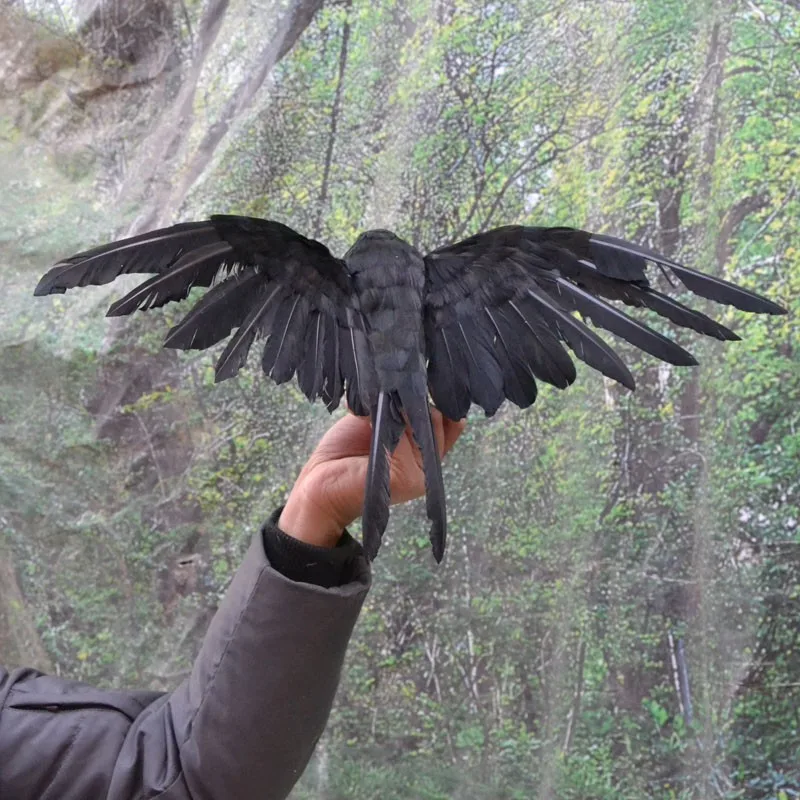 Halloween prop feathers Crow bird large 25x40cm spreading wings Black Crow toy model toy,Performance prop