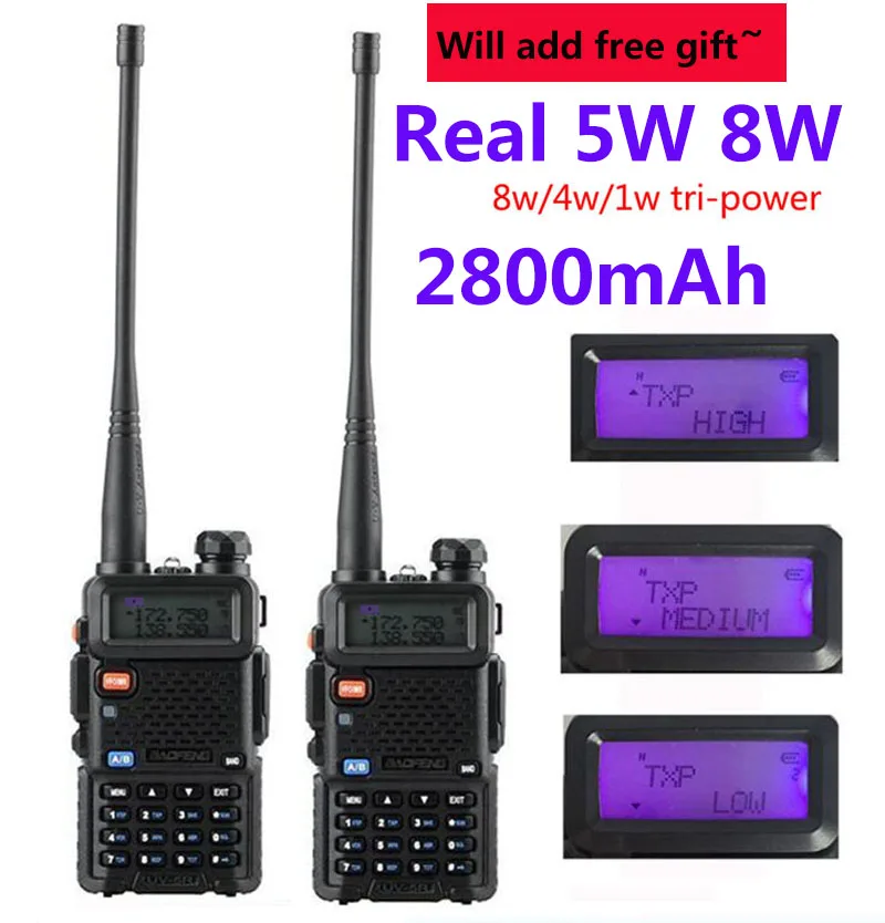 NEW 2pcs Handy 8W BaoFeng UV-5R 2800mah de 10KM hunting walkie talkie long range radio comunicador uv 5r+ two-way radios ham