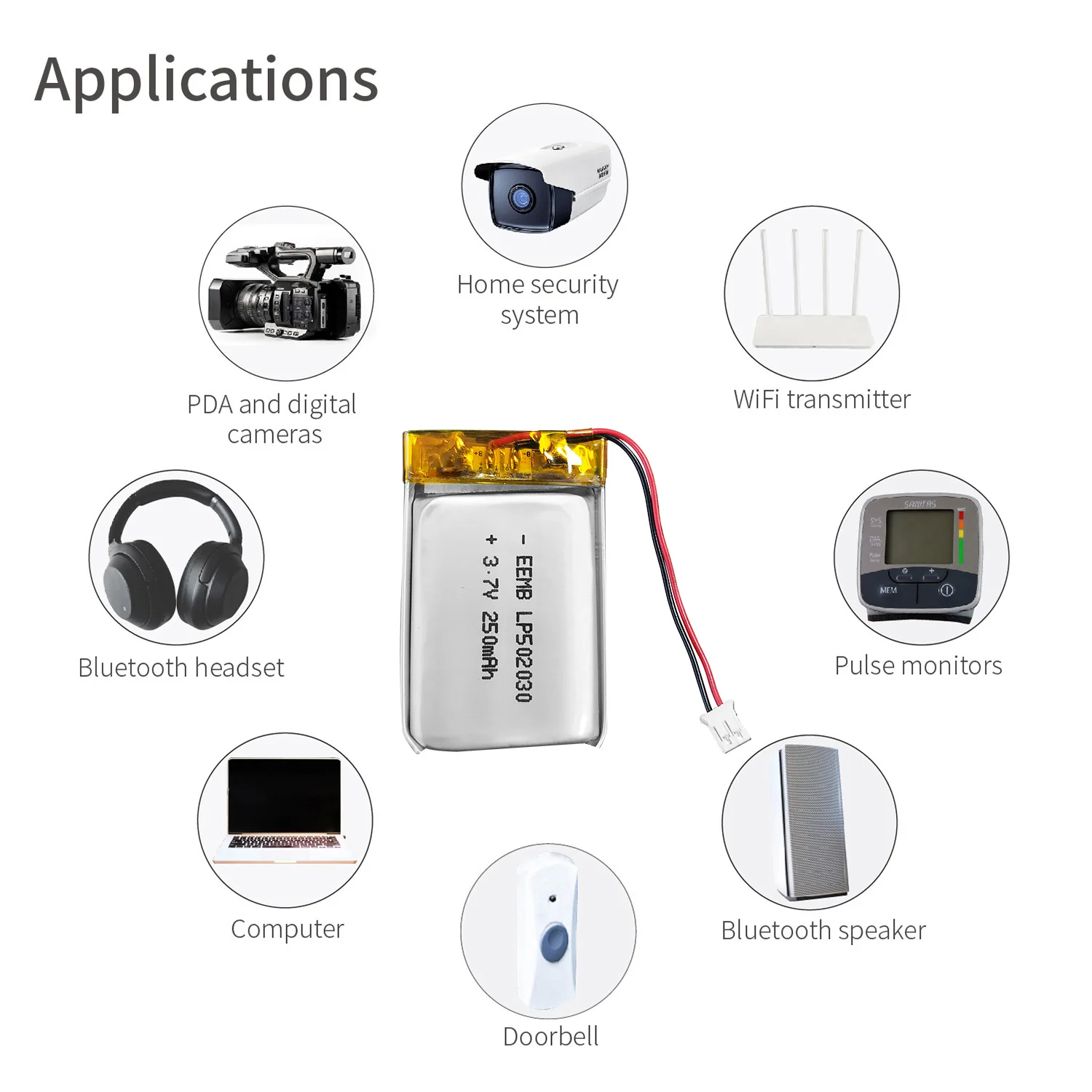 Аккумулятор EEMB 502030, 3,7 в, 250 мАч, литий-полимерная батарея для камер, Bluetooth, динамиков, клавиатуры, Wi-Fi