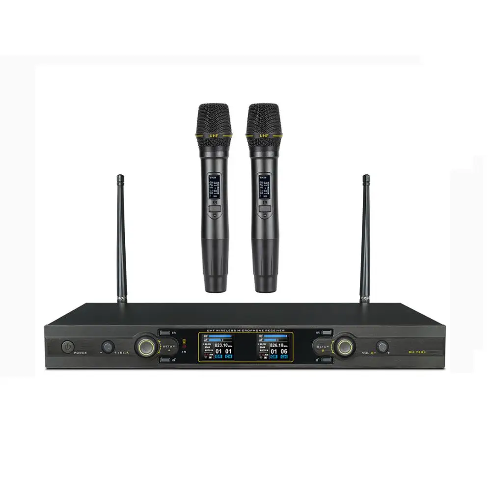 

UHF Wireless Microphone 2 Channels Mic For KTV Karaoke, Conference, Karaoke, DJ, Audio Mixer