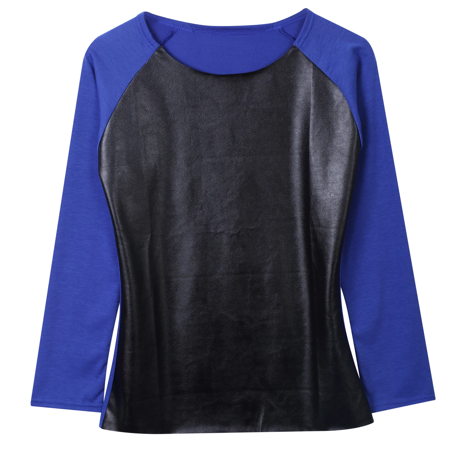 New Fashion Summer Autumn Womens Sexy Leather Long Sleeve Tops Splice Sweatshirt T-Shirt Casual Loose Tops