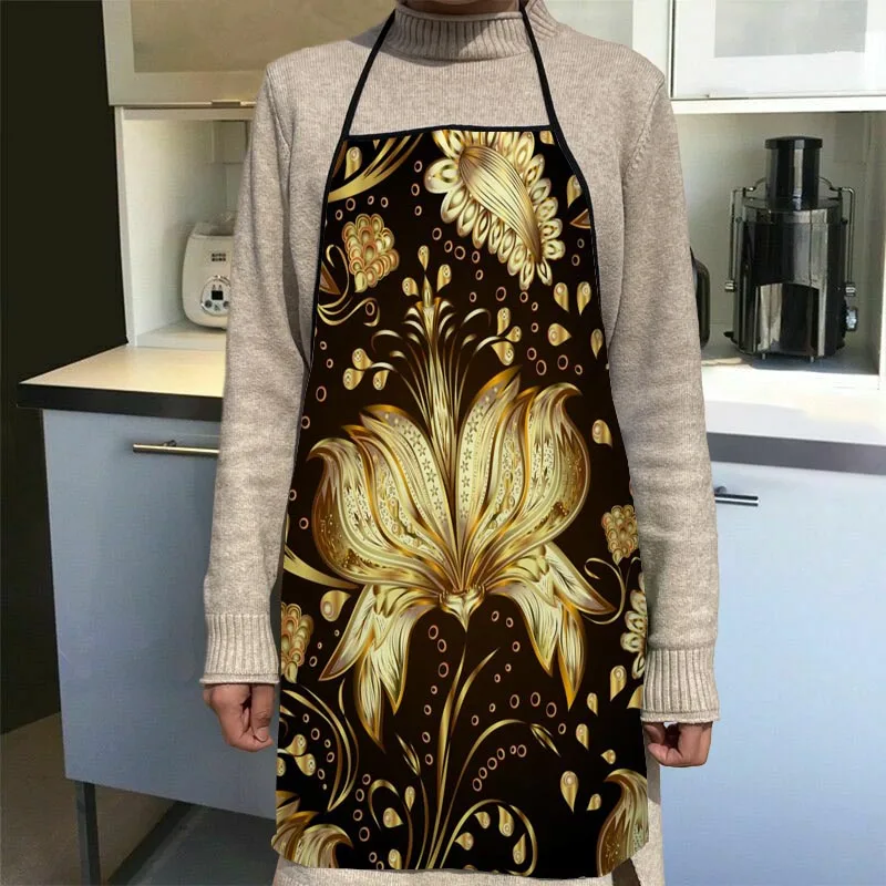 New Arrival Black Gold Art Apron Kitchen Aprons For Women Oxford Fabric Cleaning Pinafore Home Cooking Accessories Apron