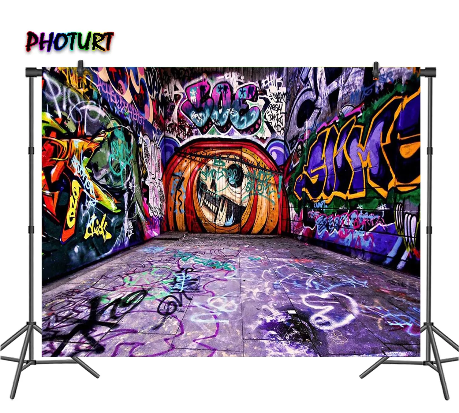 PHOTURT Street Graffiti Backdrop 90s Party Supply Background Colorful Pattern Spray Paint Photo Booth Studios Banner