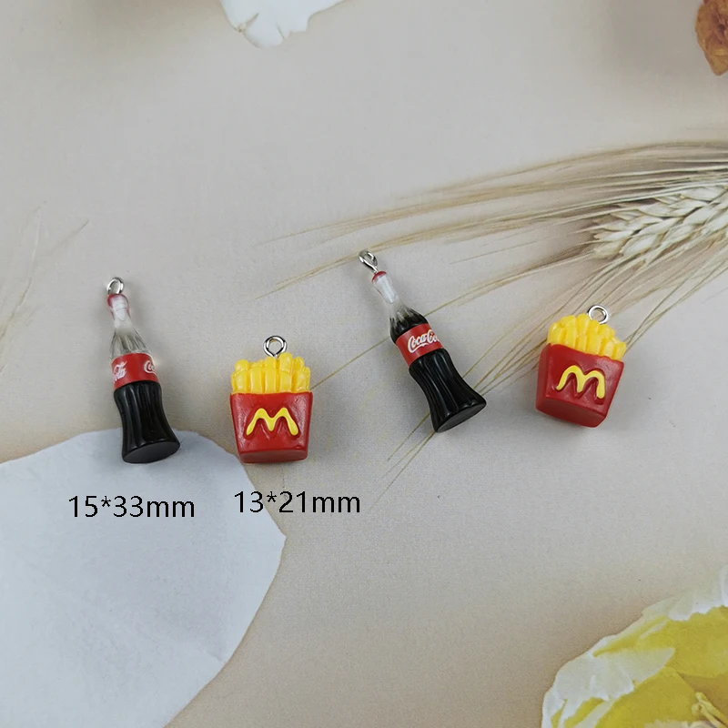 10pcs 3D French Fries Cola Resin Charms Lovely Food Sneak Beverage Pendant For DIY Jewelry Findings Crafts Earrings Accessory