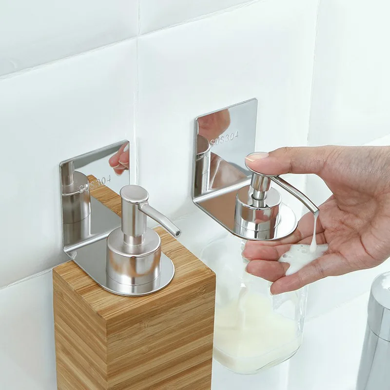 Stainless Steel Shower Gel Hanging Holder Self-Adhesive Shampoo Hook Punch-Free Sanitizer Hanger