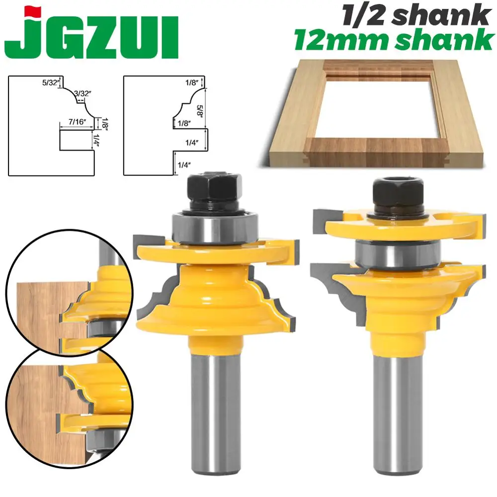 목공 문 라운드 코너 레일 및 스틸 라우터 비트, 목재 목공 도구용 테논 밀링 커터, 12mm 1/2 인치 생크, 2 개