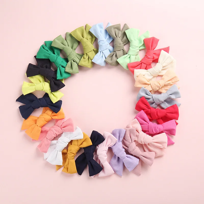 1pcs Kids Girls Hair Clips Hand Tie Cotton Linen Girls Hairpins One Size Bow Knots Hair Barrettes Toddler Baby Hair Accessories