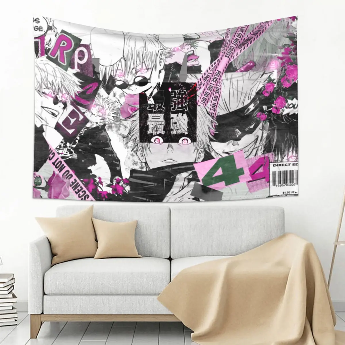 Jujutsu Kaisen Gojo Satoru Pink Tapestry Wall Hanging Hippie Fabric Tapestry Anime Manga INS Blanket Wall Decor Wall Cloth