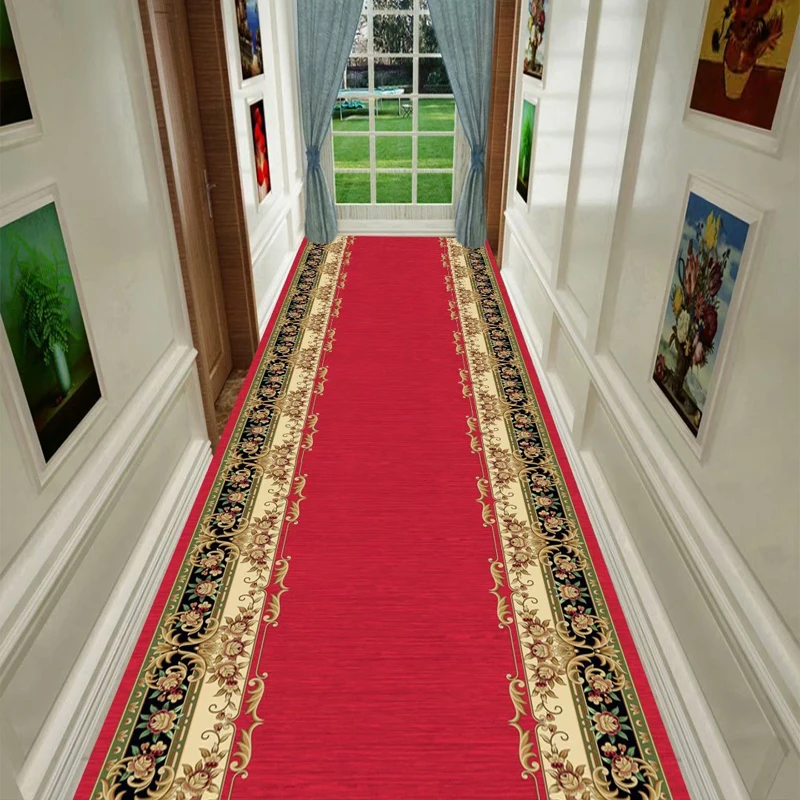 

Red Hallway Carpet Europe Wedding Corridor Rug Stair Carpet Home Floor Runners Rugs Hotel Entrance Aisle Floor Long Rug Bedroom