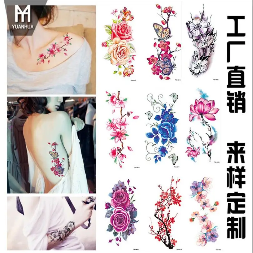 Jewelry Water Transfer Tattoo Stickers Women Body Chest Art Temporary Tattoo Girl Waist Bracelet Flash Tatoos Flower T1809