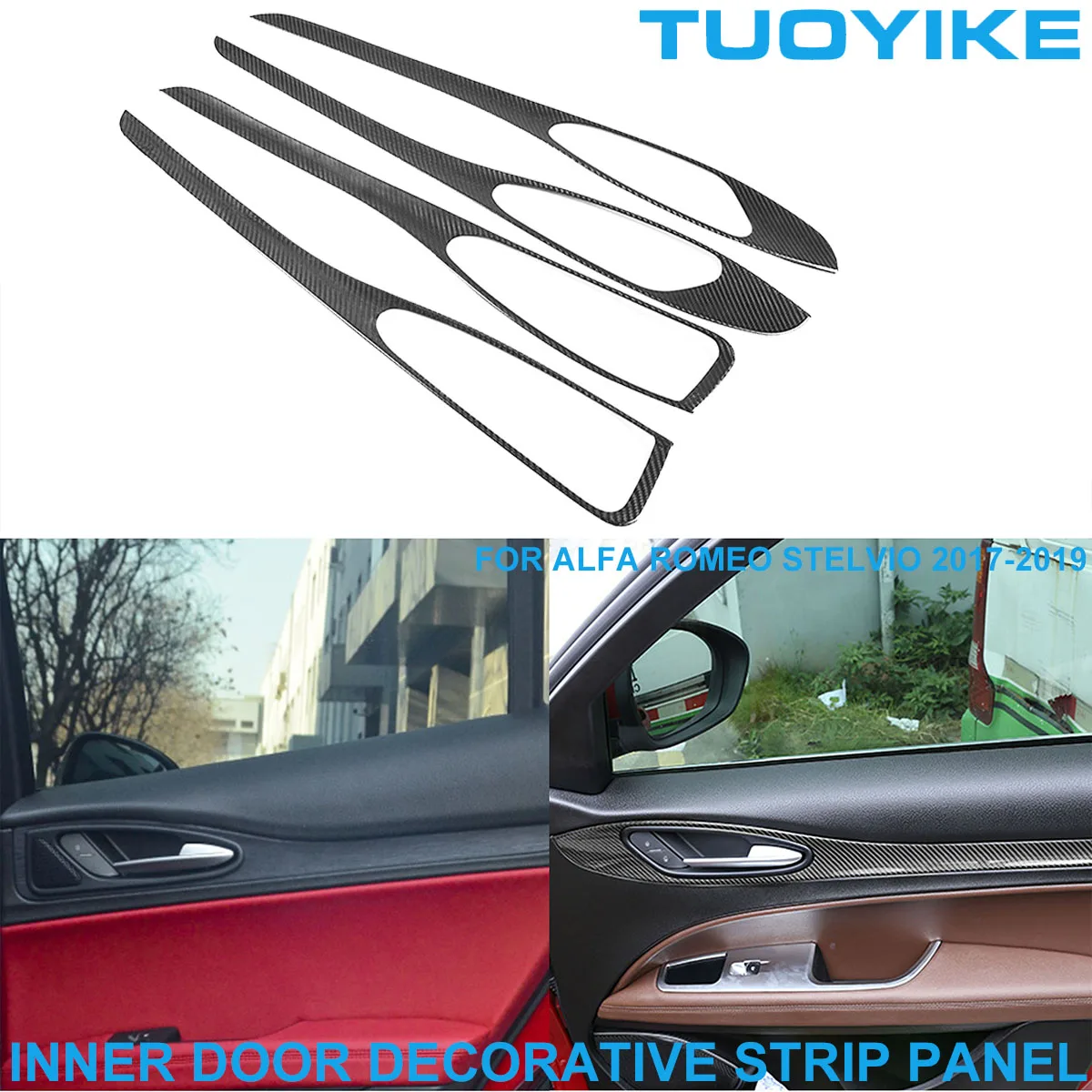 

LHD RHD Car Styling Real Dry Carbon Fiber Inside Inner Door Decorative Panel Strip Trim Sticker For Alfa Romeo Stelvio 2017-2019