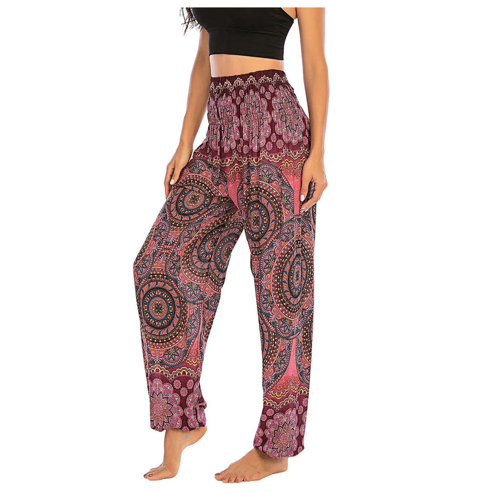 Men Women Bohemian Yoga Pants Thai Harem Trousers Boho Festival Hippy Smock High Waist Yoga Pants