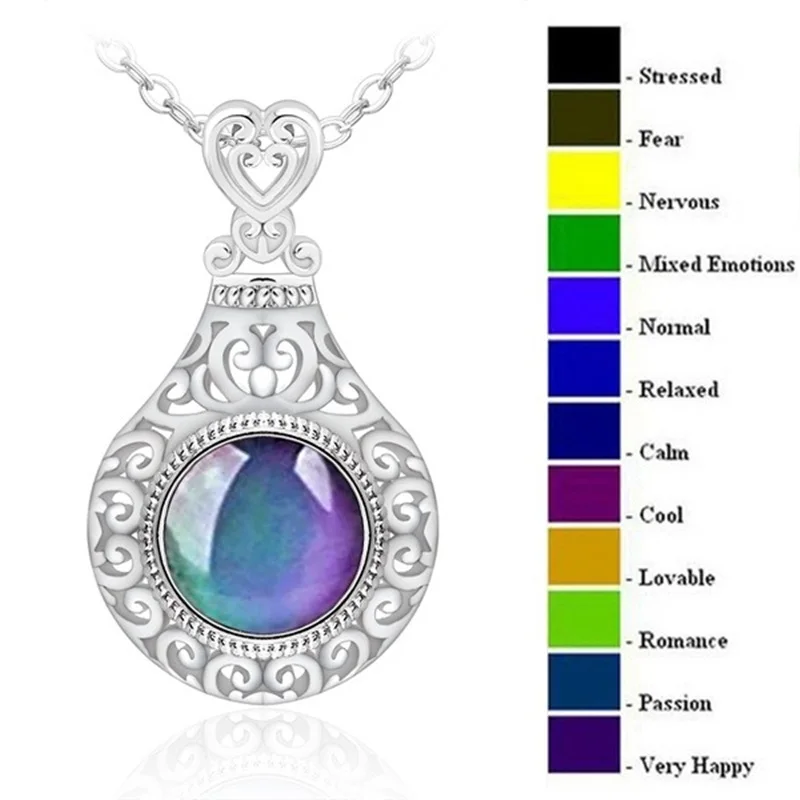 OMHXZJ NA311 Wholesale European Fashion Hot Woman Girl Party Birthday Gift Round Color-changing 18KT White Gold Pendant Necklace