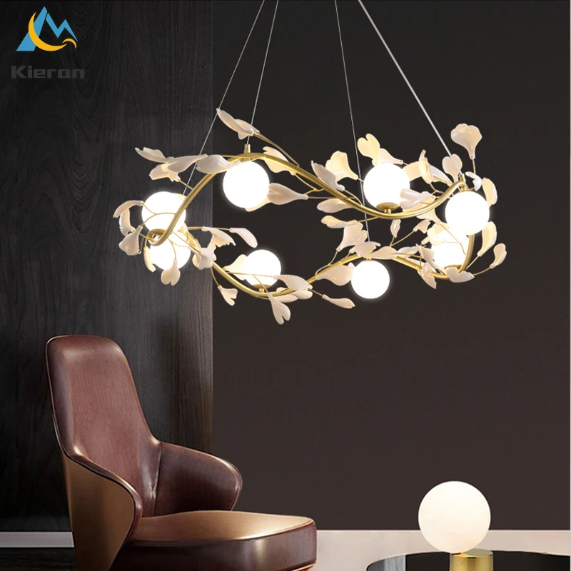 

Nordic Modern Luxury Ginkgo LED Chandelier Restaurant Hotel Living Room Study Bedroom Pendant Lights Room Decor Pendant Lamps