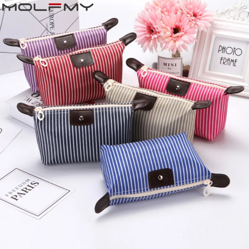 Women\'s Portable Foldable Striped Travel Large Capacity Dumpling Cosmetic Canvas Waterproof  Wash Storage Bag ,Drop Shipping