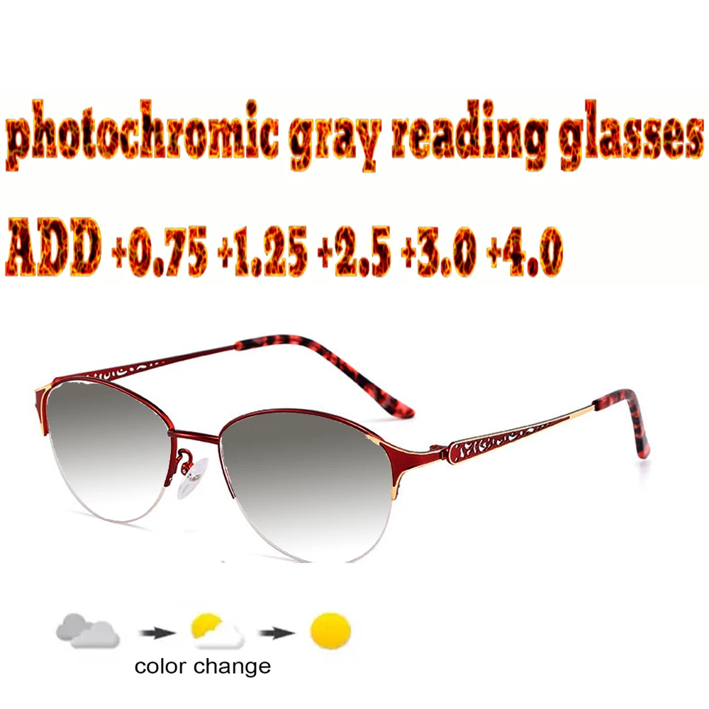 

Photochromic Gray Reading Glasses Metal Frame Fashion Trend High Quality Fashion Men Women+1.0 +1.5 +1.75 +2.0 +2.5 +3 +3.5 +4