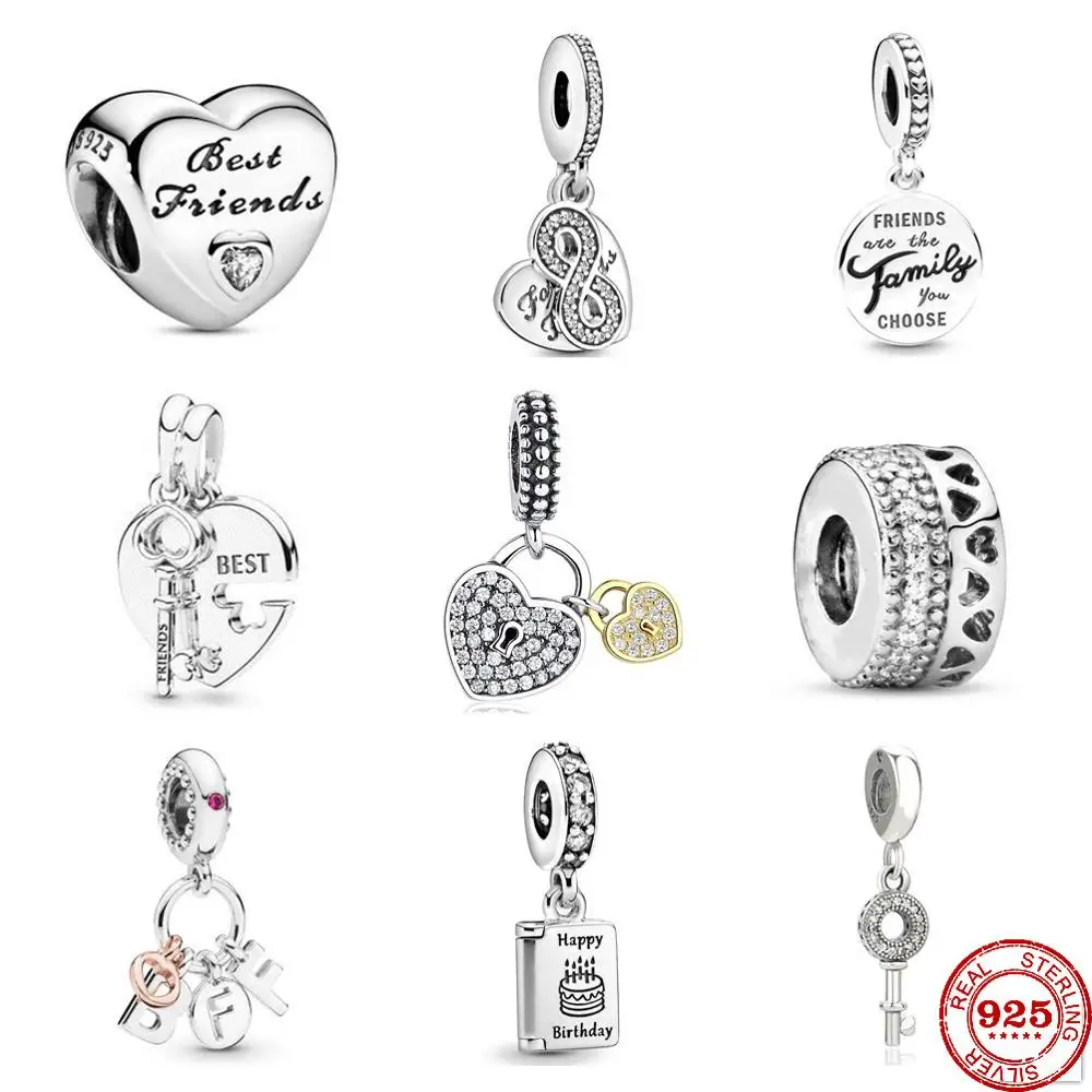 Best Friends Heart & Key Pendant Birthday Card Friend Are Family Dangle Charm fit Pandora charms silver 925 original bracelets