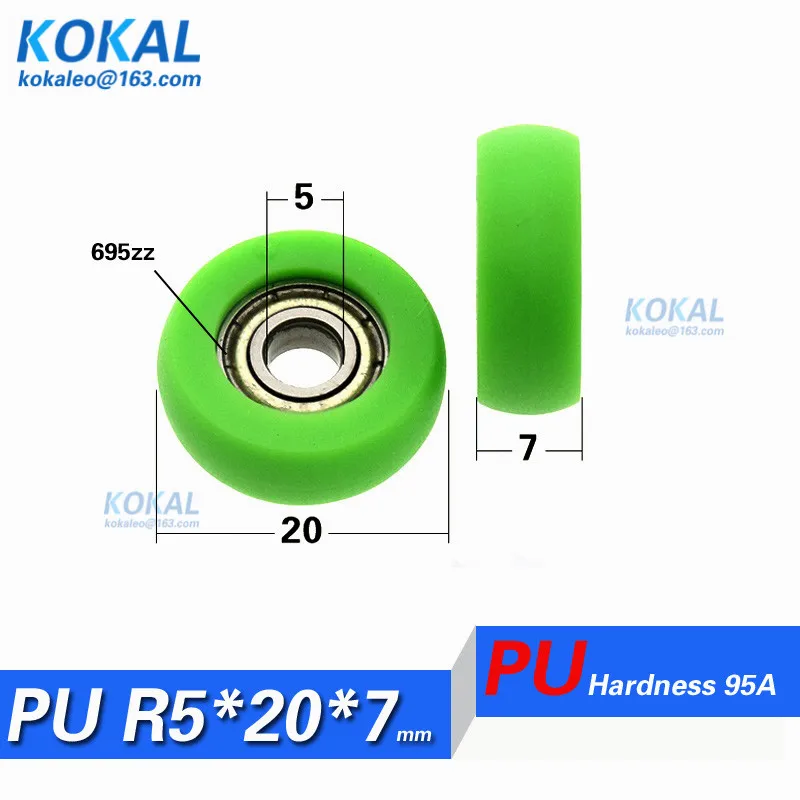 

[PUR0520-7]Free Shipping 10PCS/lot 625zz 625 coated with PU soft rubber Green color low noise door upper pulley wheel 5X20X7mm