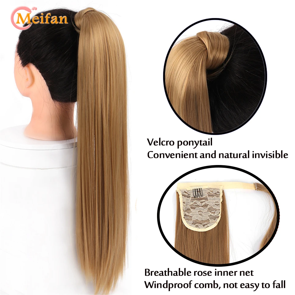 MEIFAN Synthetic Straight Curly Clip In Hair Ponytail Extensions Natural False Hair Ombre Ponytail Hairpiece With Hairpins Hair