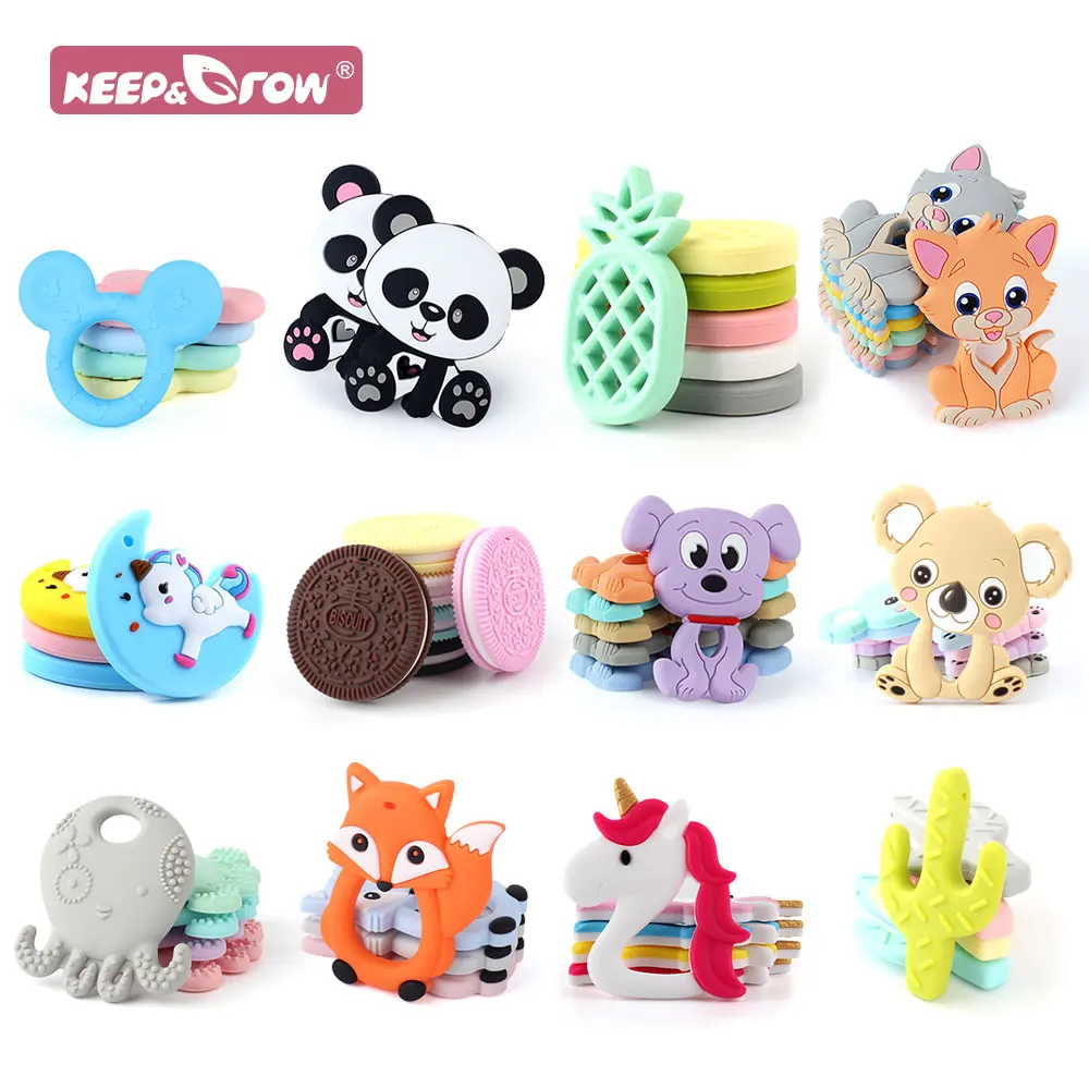 1pc Silicone Baby Teether Cartoon Animals Unicorn Rodent Teething Necklace Accessories Infant Toys Food Grade Silicone Teether