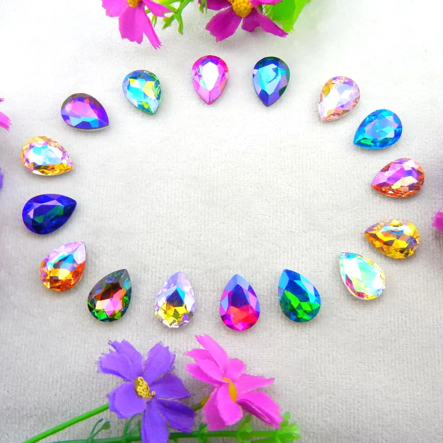 AB Farben 7 Größen Wassertropfen Tränenform Glas-Kristalle zum Aufkleben Strass-Ornament DIY-Verzierung – Detail 3