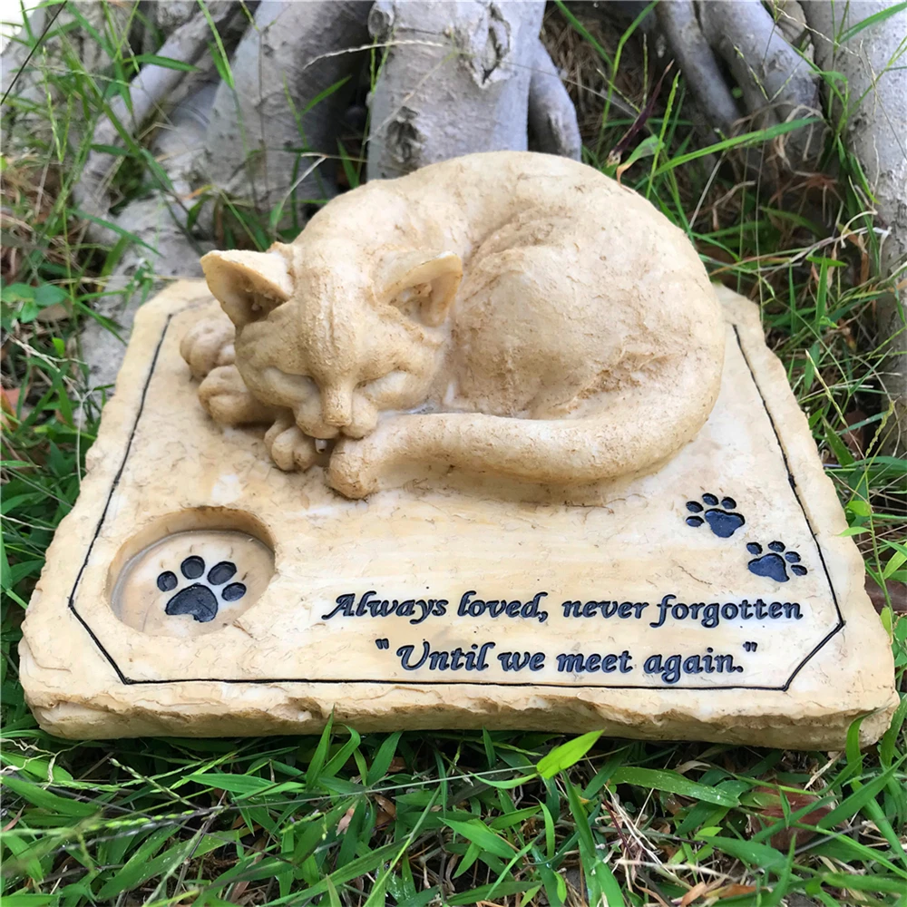 Personalizable Cat Memorial Stones with A 3-D Sleeping Cat On The Top Paw Print Memorial stone Pet Grave Markers Garden Stones