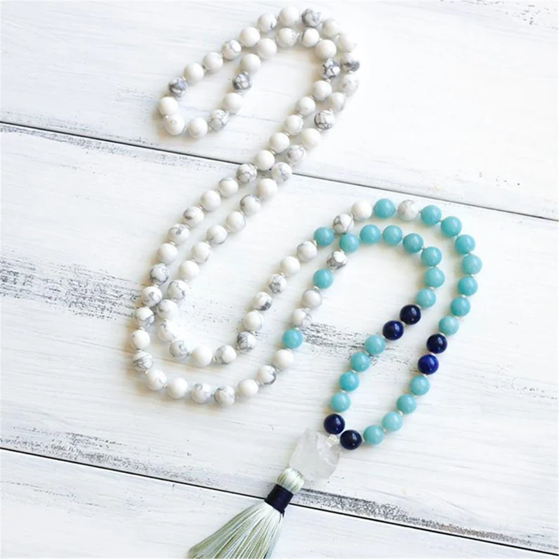 

8mm Natural Howlite 108 Beads Handmade Tassel Necklace Healing Unisex Lucky Spirituality Mala Prayer Religious Buddhist Men