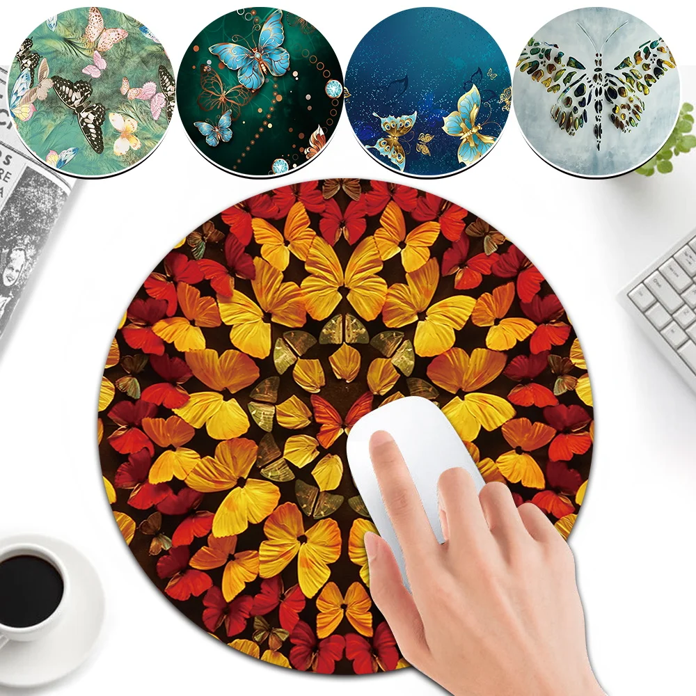 

Butterfly Pattern Round Pu Leather Pad for Office Laptop Gaming Computer Top Non-slip Mat Pads Waterproof Mouse Pad 22cm