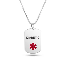 Enamel Red Medical Alert Dog Tag Necklace Stainless Steel Engraved Disease Pendant Necklace Jewelry