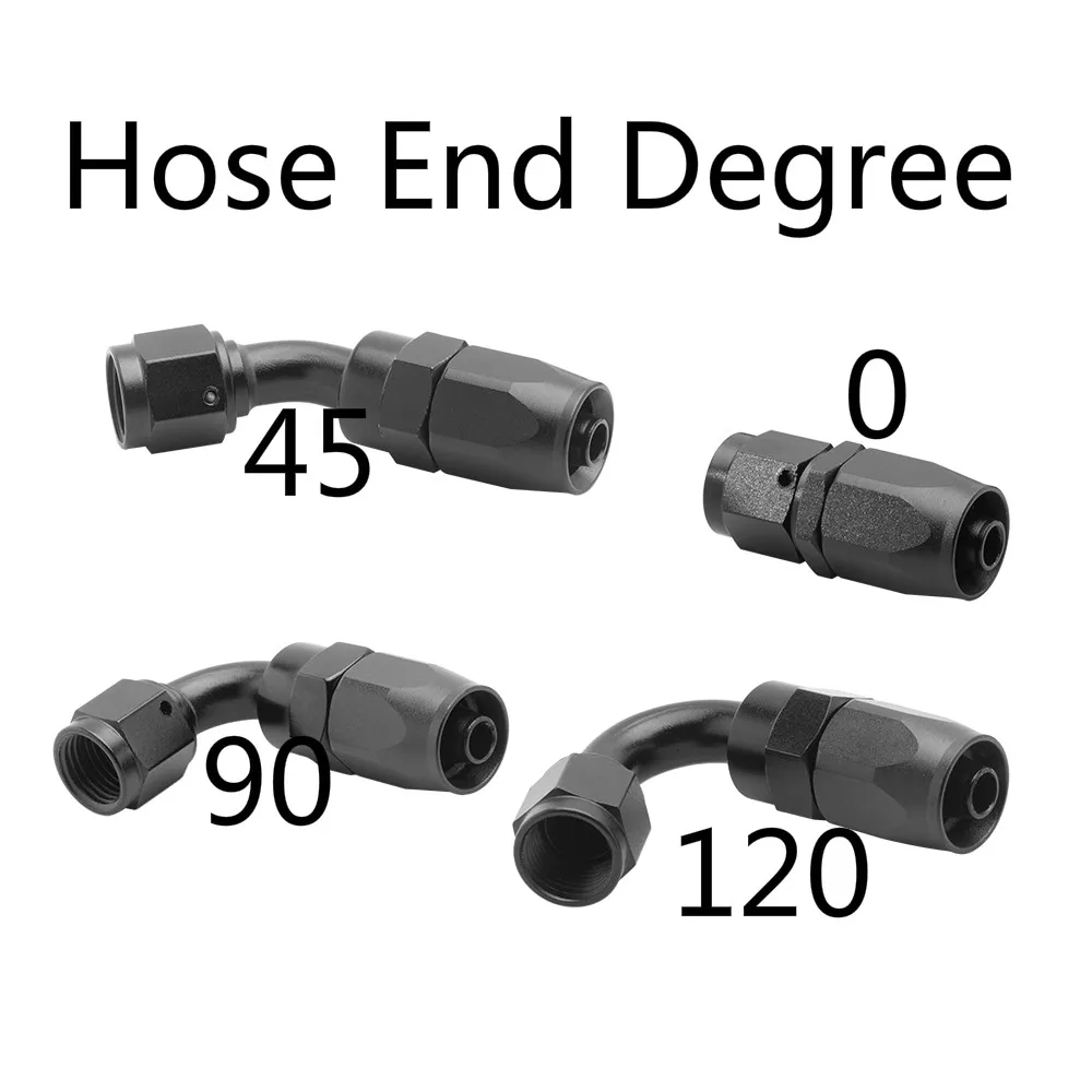 free ship AN8 FKM Fuel Swivel Hose Anoized Aluminum Straight Elbow 0 45 90 120 Degree Hose End Oil Fuel Reusable Fitting Black