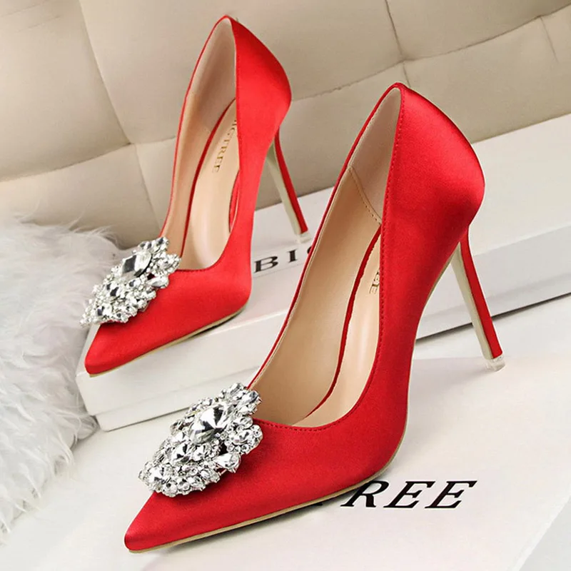 BIGTREE Shoes Rhinestone Women Pumps Stiletto Women Shoes Sexy High Heels Wedding Shoes Luxurious Women Heels Party Shoes Female