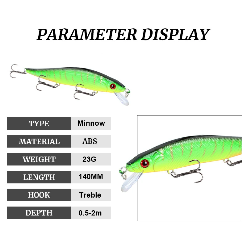 Floating Minnow Trolling Fishing Lure 14cm 22.5g 3D Eyes Artificial Hard Bait Crankbait Wobbler Bass Carp Pesca Fishing Tackle