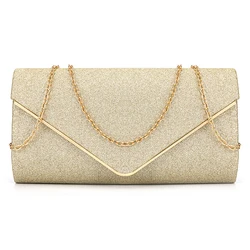 Nuova pochette da sera con diamanti per donna borsa a tracolla a catena con pochette dorata da sposa borsa piccola da festa con manico in metallo