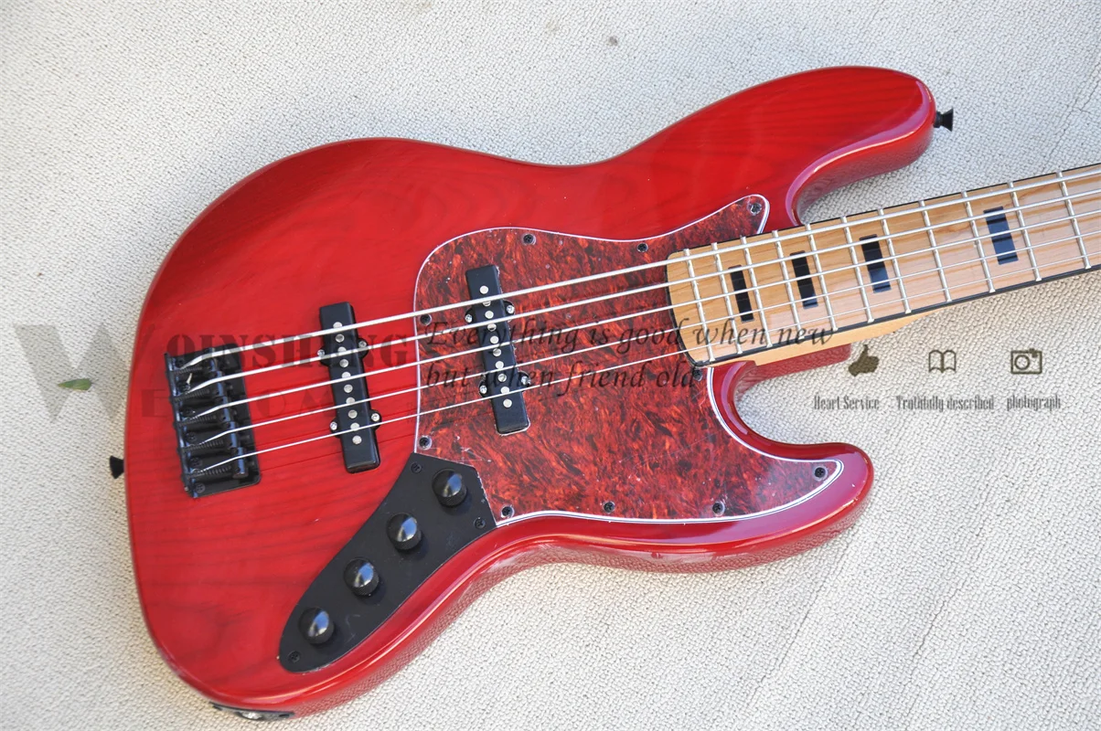 Pre-customized electric guitar bass,5 strings ja bass,ASH wood body red Tortoise shell pickguard active battery