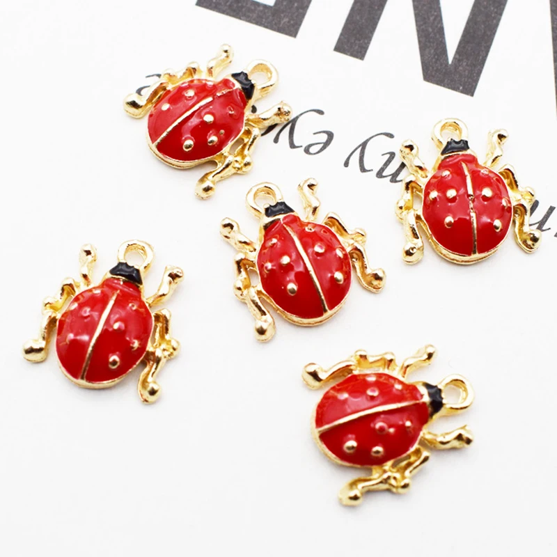 10pcs/bag Beetle Alloy Enamel Charms Oil Drop Insect Ladybug Pendants DIY Bracelet Keychain Jewelry Accessories 13*15mm YZ572