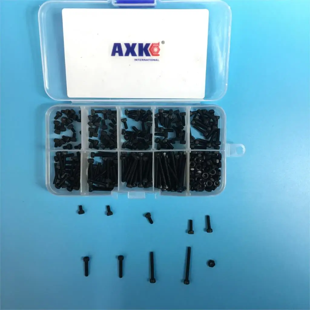 Hex Socket Allen Bolt Head Screw And Nut Assortment Kit Set 300pcs/set Black Machine M2*3/4/5/6/8/10/12/16/20 + Alloy Steel