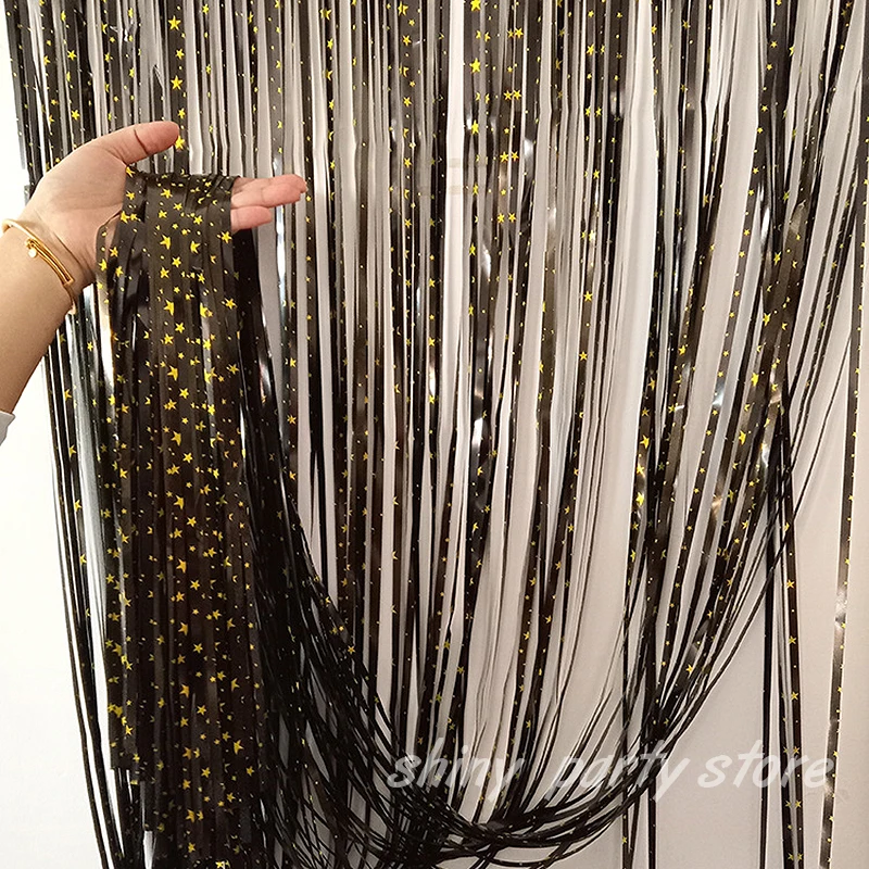 2m × 1m Black Star Rain Curtain for Birthday Party Decoration Wedding Room Background Decor, Banquet Festival Door Supplies