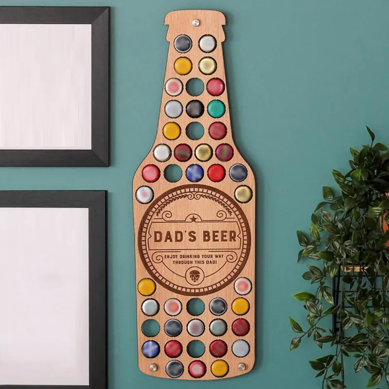 Wine Bottle Cap Display Fathers' Day Gifts Hanging Decorative Wall Mountable Wood Beer Cap Map Pendant