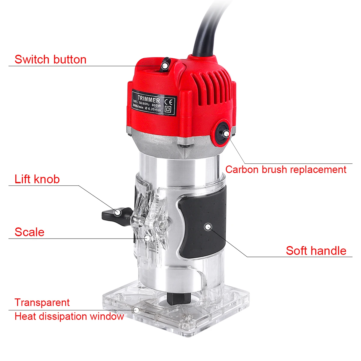 Tondeuse électrique pour bois, 800W, 1/4 pouces, outil de travail de calcul, menuisier, coupe et coupe, 30000R/MIN