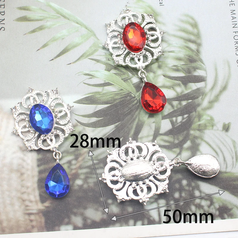 New 10pcs 28*50mm Silver Alloy Rhinestone Pendant Hair Accessories Clothing Decoration DIY Party Invitation Card Decoration