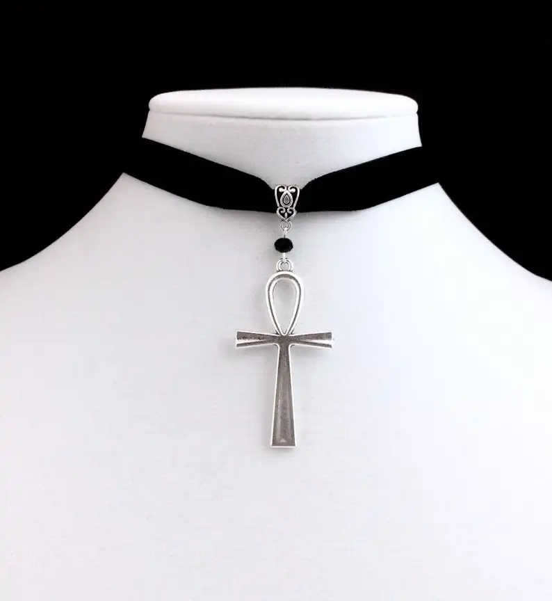 Ankh-collar negro gótico egipcio Grunge Ankh, Gargantilla de vida eterna, joyería Witchy, colgante, regalo de moda para mujer, 2020