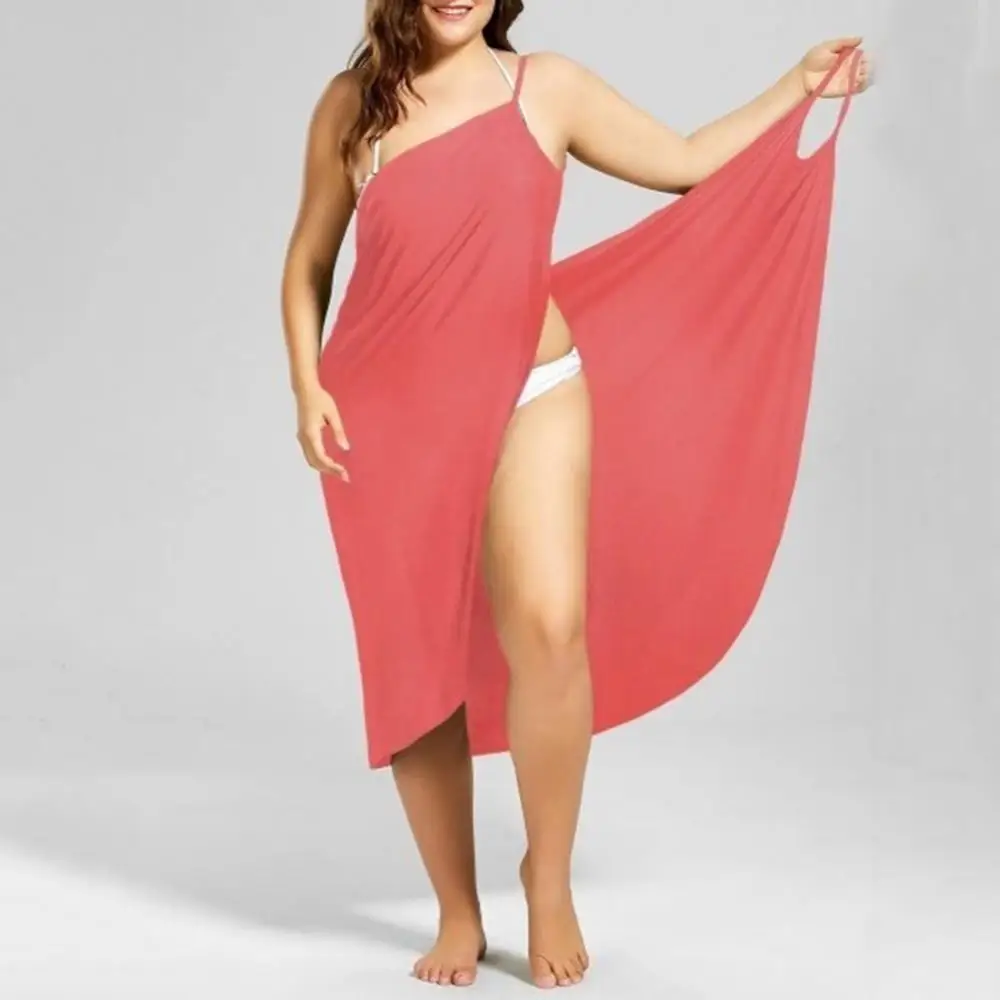 2023 Plus Size Summer Beach Sexy Women\'s Pure Color Sling Wrap Skirt Bikini Cover Up Skirt Apron Beach Dress