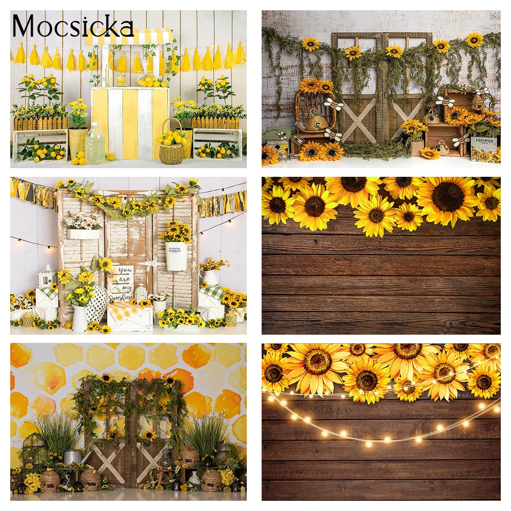 

Sunflower wooden wall backdrop for photography newborn kids portrait photo booth background studio Beehive Honey Cake Smash Bee