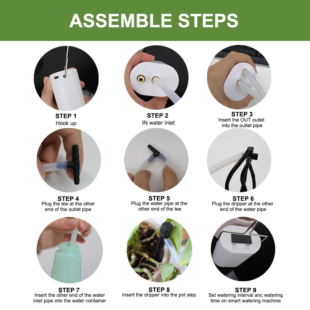 Automatic Watering Pump Controller Timer Watering System Kit Intelligent Indoor Plants Drip Irrigation Device 8 Drip Heads