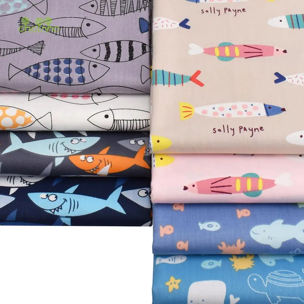 Chainho,Cartoon Fishes Pattern,Printed Twill Cotton Fabric,8 Design,DIY Sewing Quilting Material For Baby &Children\'s Bedclothes