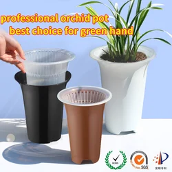 Orchid Pots with Air Holes Cymbidium Planter High Waist Plastic Flower Pot Excellent Drainage Garden Kits Double Layer Durable