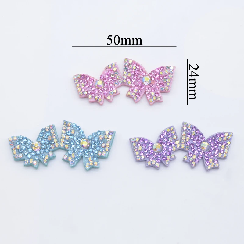 12Pcs 50*24mm Padded Double Butterfly Rhinestone Scrapbooking for Clothing Patches DIY Headwear Hair Clips Bow Decor Appliques