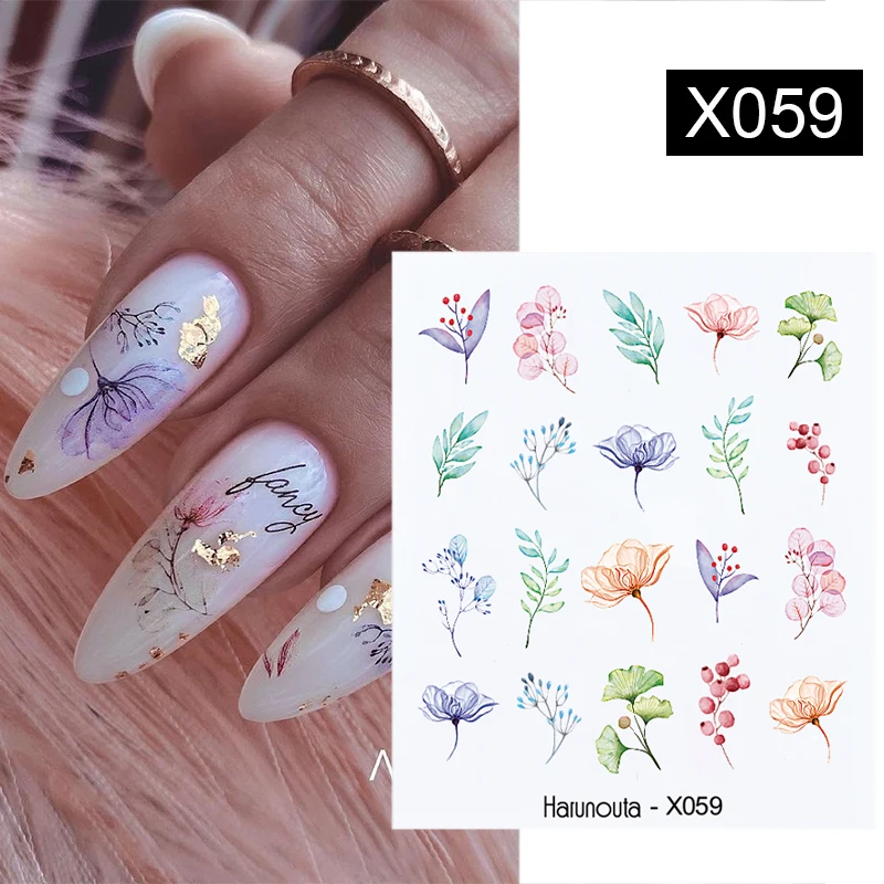 Harunouta Black Lines Flower Leaf Water Decals Stickers Spring Simple Green Theme Face Marble Pattern Slider For Nails Art Decor