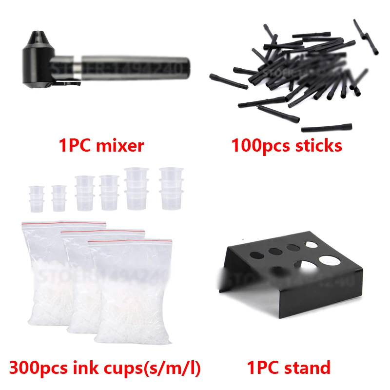 

Microblading Permanent Makeup Pigment Set Tattoo Ink Mixer With Sticks Ink Cups And Stainless Steel Holder Supplies